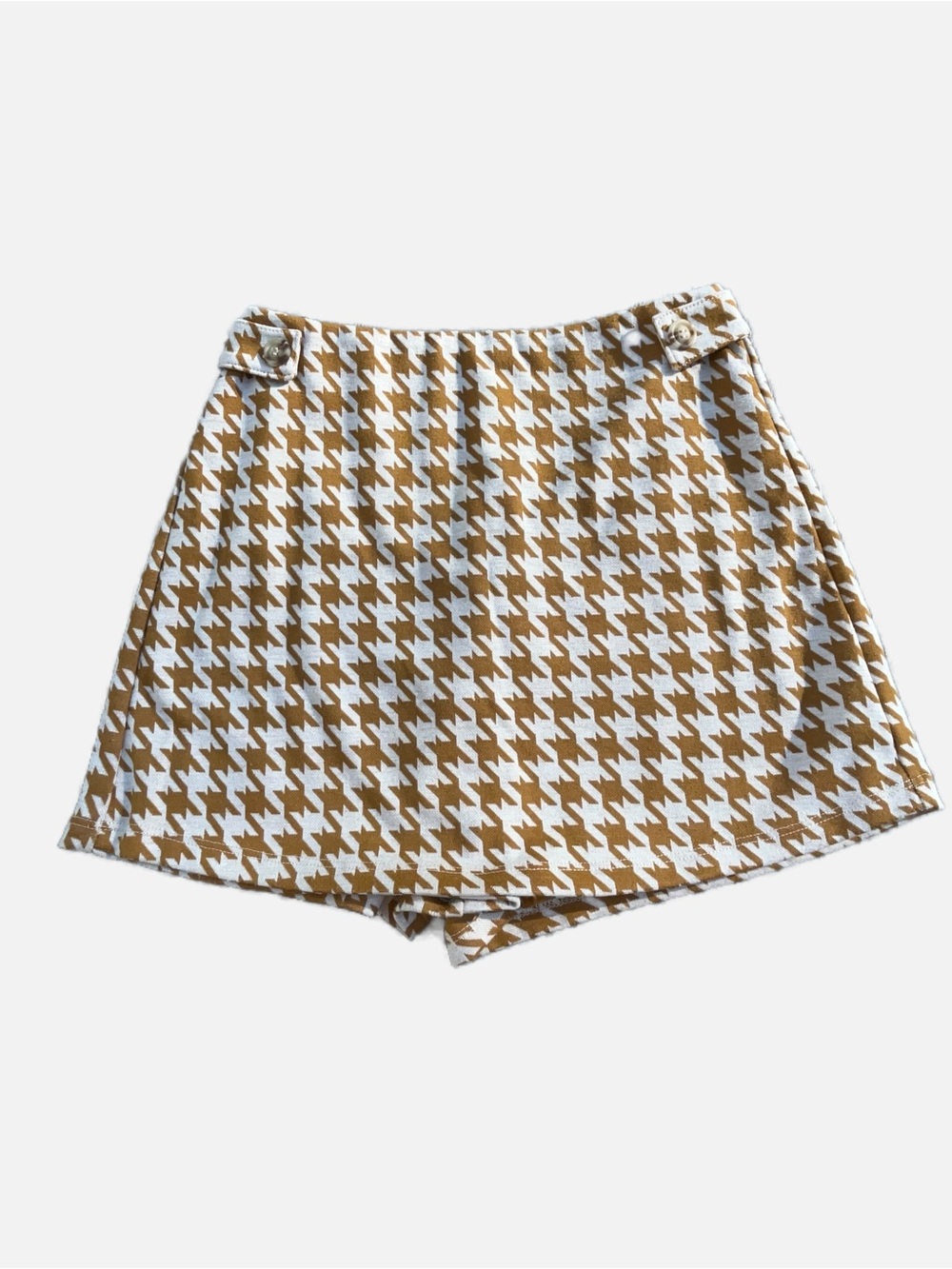 Altar'd State Women’s Tan and White Houndstooth High Rise Skort w/Back Zipper S